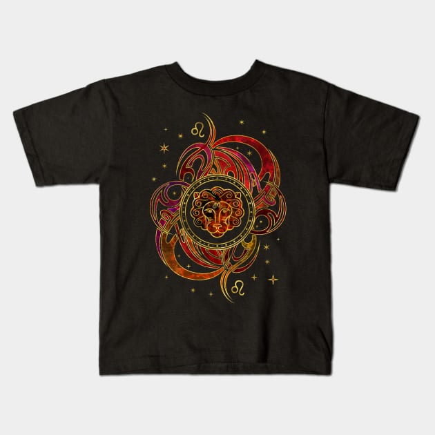 Leo Zodiac Fire element Kids T-Shirt by Nartissima